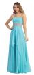 Strapless Floral Beaded Waist Long Formal Prom Dress in Light Turquoise